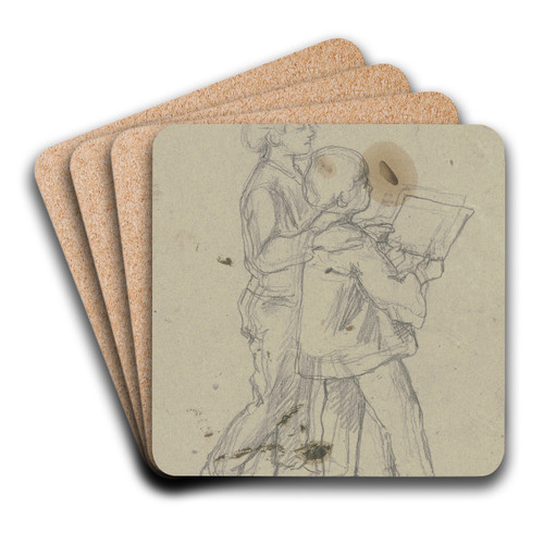 Two reading boys by Jakob Becker Art Drink Coaster set