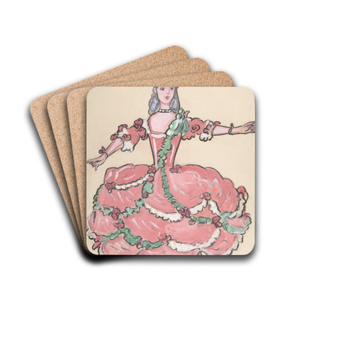 Woman in an elegant pink and green gown by Sergey Yurievich Sudeikin Drink Coasters - set of 4