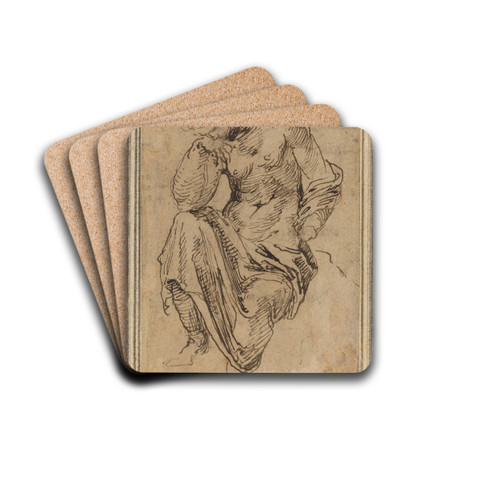 Seated Female Figure after the Antique by Baldassare Peruzzi Drink Coasters - set of 4 Seated Female Figure after the Antique by Baldassare Peruzzi Drink Coasters - set of 4