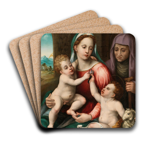 The Madonna and Child with Saint Elizabeth and the Infant Saint John the Baptist by Master of Volterra Art Drink Coaster set