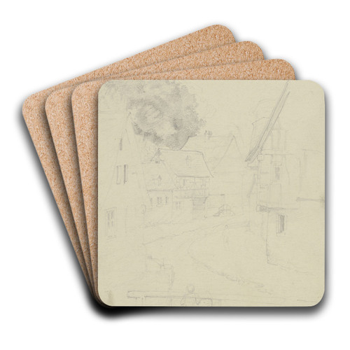 Bensheim-Auerbach by Otto Scholderer Art Drink Coaster set Bensheim-Auerbach by Otto Scholderer Art Drink Coaster set