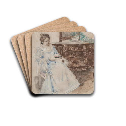 Lesende Frau by Eduard Veith Drink Coasters - set of 4