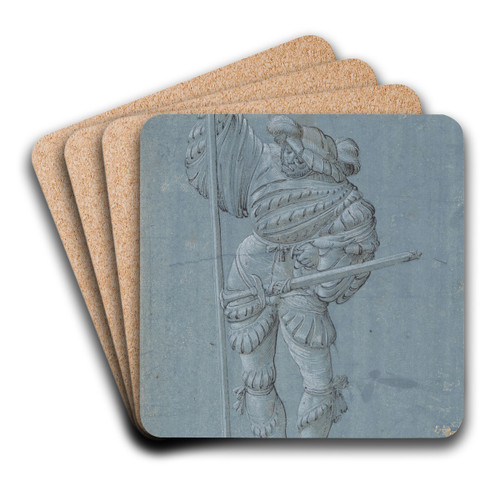 Standing warrior with a spear by Hans Rudolf Manuel Art Drink Coaster set