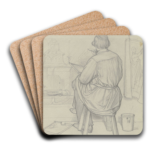 Der Maler Leopold Bode als Rckenfigur sitzend bei der Arbeit by Wilhelm Amandus Beer Art Drink Coaster set