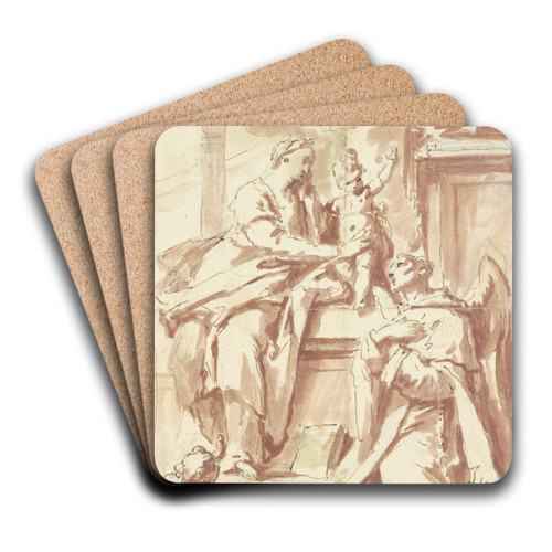 Ein Mnch mit Flgeln verehrt die Madonna by Gaspare Diziani Art Drink Coaster set
