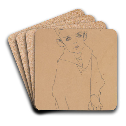Portrait of Herbert Rainer by Egon Schiele Art Drink Coaster set