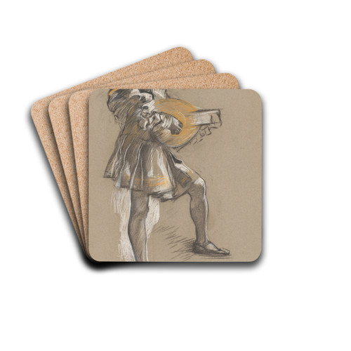 Figure with mandolin in mediaevalcostume by Edwin Austin Abbey Drink Coasters - set of 4