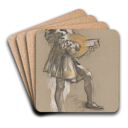 Figure with mandolin in mediaevalcostume by Edwin Austin Abbey Art Drink Coaster set