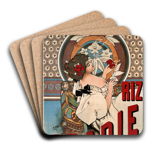 Riz Abadie by Alphonse Mucha Art Drink Coaster set
