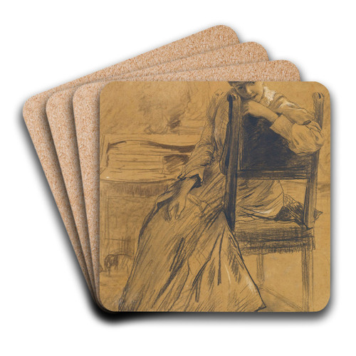 Portrait Of A Woman Sitting On A Chair by Norbert Goeneutte Art Drink Coaster set Portrait Of A Woman Sitting On A Chair by Norbert Goeneutte Art Drink Coaster set