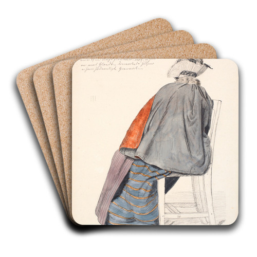 Siddende kone set fra ryggen by Christen Dalsgaard Art Drink Coaster set