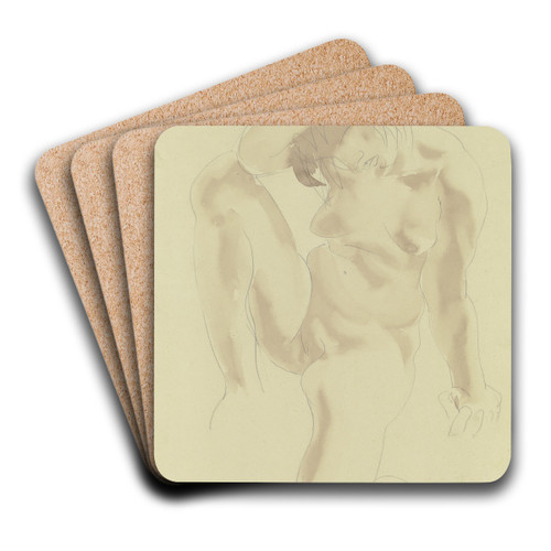 Kniender weiblicher Akt in Vorderansicht, das rechte Knie angezogen, den rechten Arm sttzend by Georg Kolbe Art Drink Coaster set