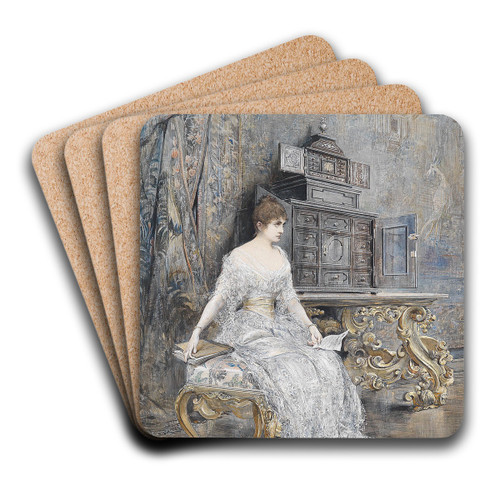 Bildnis einer jungen Frau mit Notenblatt by Josef Arpd Koppay Art Drink Coaster set Bildnis einer jungen Frau mit Notenblatt by Josef Arpd Koppay Art Drink Coaster set