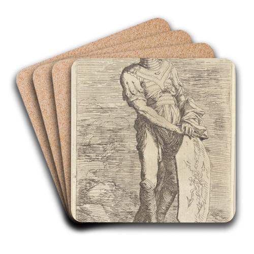 Soldier Holding a Shield by Salvator Rosa Art Drink Coaster set