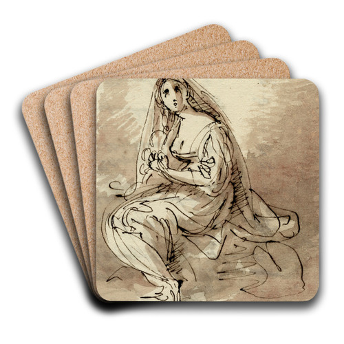 Zittende vrouw, met sluier: naar links gewend by David Humbert de Superville Art Drink Coaster set