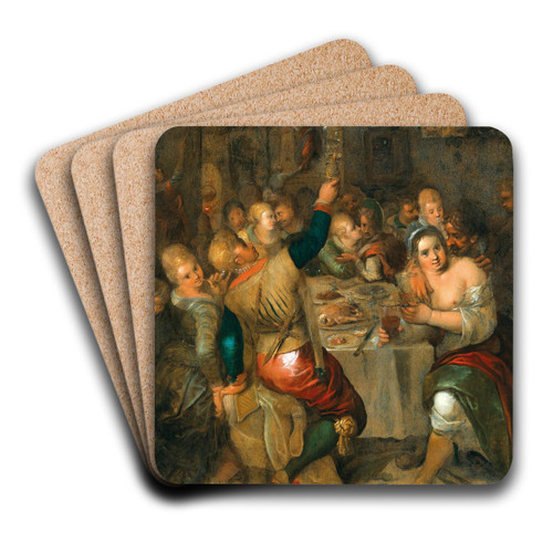A Banquet Scene by Hieronymus Francken II Art Drink Coaster set