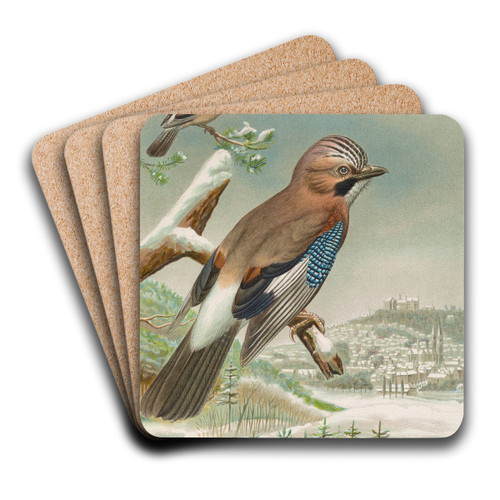 Garrulus glandarius by Johann Friedrich Naumann Art Drink Coaster set Garrulus glandarius by Johann Friedrich Naumann Art Drink Coaster set
