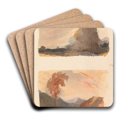 Landscape with Large Cliff in Foreground - Cuyp's Principle (no. 3); Landscape with Tree in Foreground, Mountains in Distance - Both's Principle by Thomas Sully Art Drink Coaster set Landscape with Large Cliff in Foreground - Cuyp's Principle (no. 3); Landscape with Tree in Foreground, Mountains in Distance - Both's Principle by Thomas Sully Art Drink Coaster set