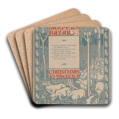 Harper's Bazar, Christmas A.D. MDCCCXCV by Will Bradley Art Drink Coaster set