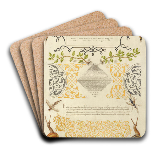 Insects, Basil Thyme, and Land Snails by Joris Hoefnagel Art Drink Coaster set