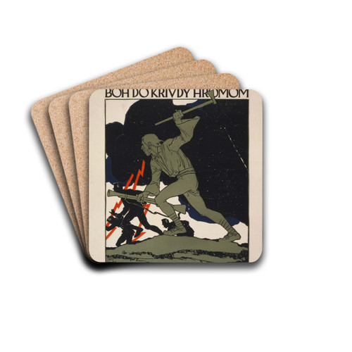 Bh do krivdy hromom a junk gulmi by Vojtech Preissig Drink Coasters - set of 4