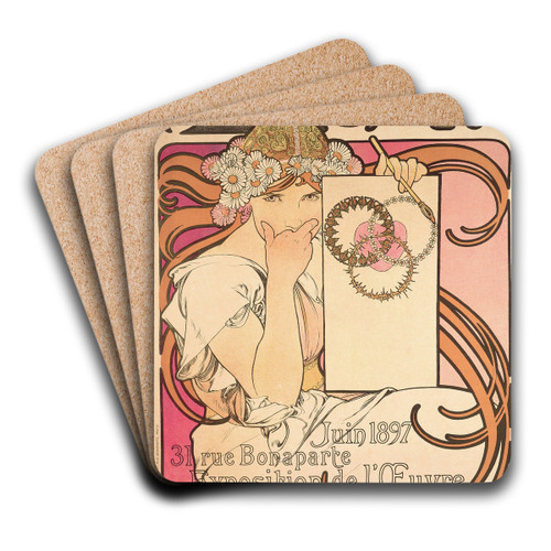 Salon des Cents exhibition by Alphonse Mucha Art Drink Coaster set