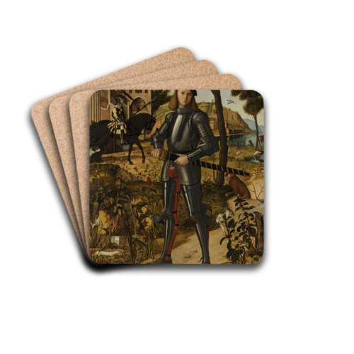 Young Knight in a Landscape by Vittore Carpaccio Drink Coasters - set of 4