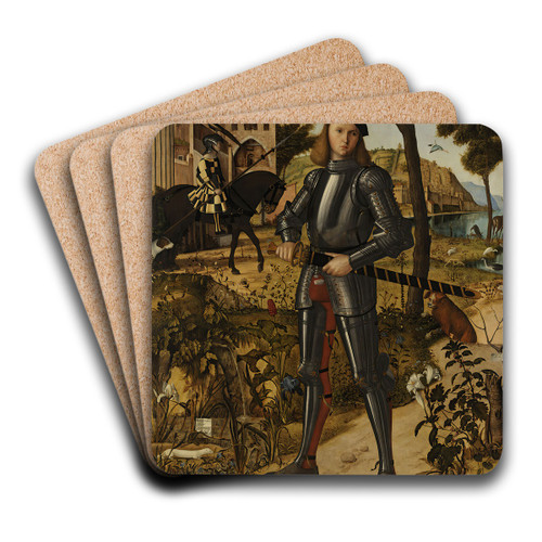 Young Knight in a Landscape by Vittore Carpaccio Art Drink Coaster set