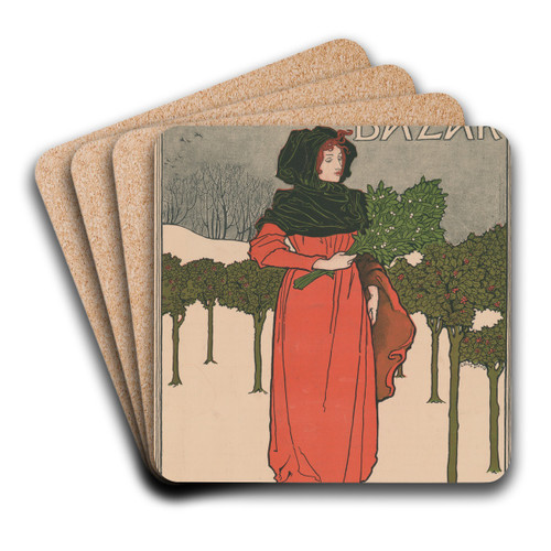 Harper's Bazar, Xmas 1894 by Louis Rhead Art Drink Coaster set