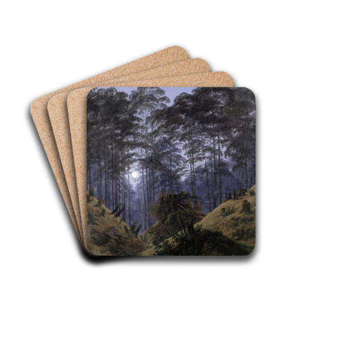 Inside the forest in the moonlight by Caspar David Friedrich Drink Coasters - set of 4