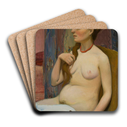 Nude of a woman combing her hair by Wadysaw lewiski Art Drink Coaster set