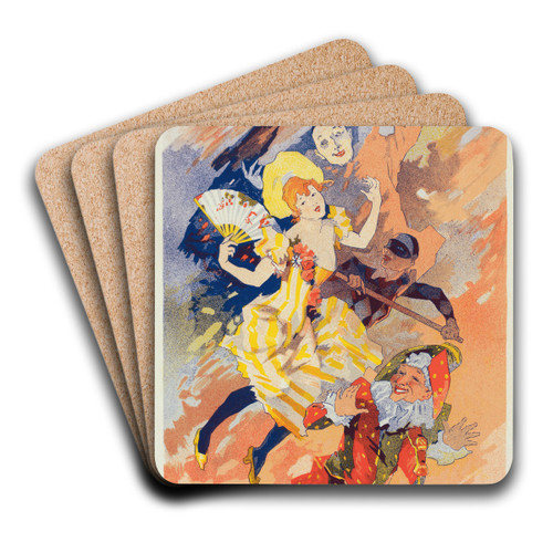 La Pantomime by Jules Chret Art Drink Coaster set