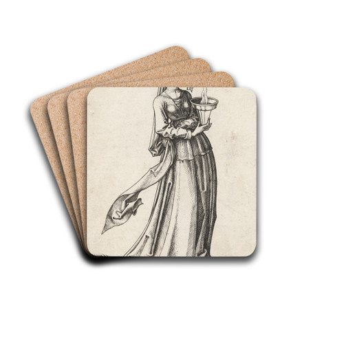 The fourth foolish Virgin by Martin Schongauer Drink Coasters - set of 4
