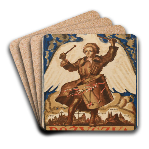 Poyczka Odrodzenia Polski. Lww, Krakw, Warszawa, Pozna, Gniezno, Wilno by Felicjan Szczsny Kowarski Art Drink Coaster set