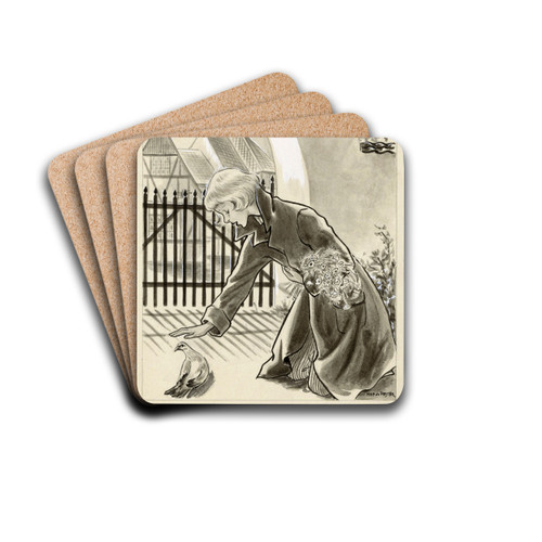 Knielend meisje bij een duif by Miep de Feijter Drink Coasters - set of 4 Knielend meisje bij een duif by Miep de Feijter Drink Coasters - set of 4