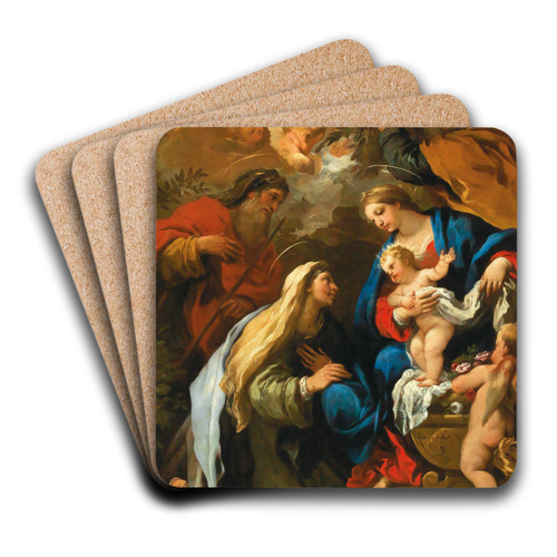 The Holy Family With Saints Anne And Joachim by Luca Giordano Art Drink Coaster set