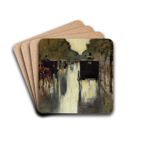 Berlin Street Scene With Horse-Drawn Cabs by Lesser Ury Drink Coasters - set of 4 Berlin Street Scene With Horse-Drawn Cabs by Lesser Ury Drink Coasters - set of 4