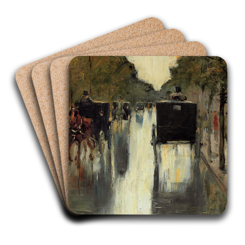 Berlin Street Scene With Horse-Drawn Cabs by Lesser Ury Art Drink Coaster set Berlin Street Scene With Horse-Drawn Cabs by Lesser Ury Art Drink Coaster set