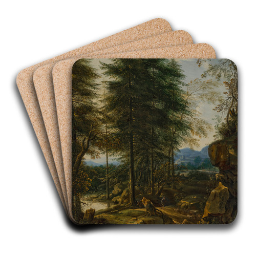 A mountainous landscape with a rider on a road by Peter Von Bemmel Art Drink Coaster set