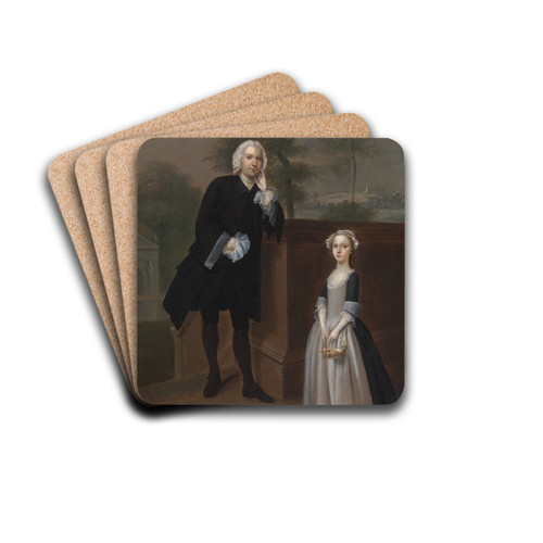 An Unknown Man With His Daughter by Arthur Devis Drink Coasters - set of 4