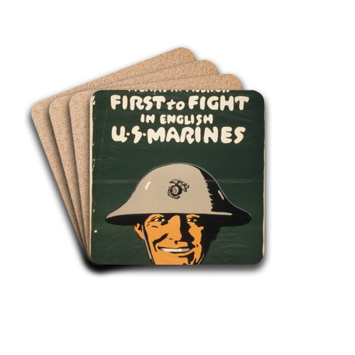 Premiers au feu means in French first to fight, in English U.S. Marines by Charles Buckles Falls Drink Coasters - set of 4