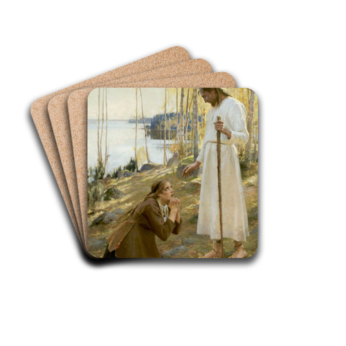 Christ And Mary Magdalene by Albert Edelfelt Drink Coasters - set of 4