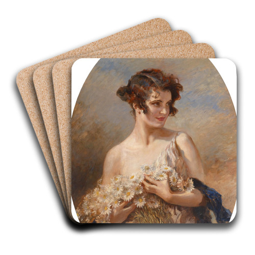 Dame mit Margeritenstrau by Leopold Schmutzler Art Drink Coaster set