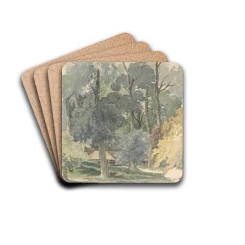 Trees and Barns in Ashstead Park, Surrey by Robert Hills Drink Coasters - set of 4 Trees and Barns in Ashstead Park, Surrey by Robert Hills Drink Coasters - set of 4