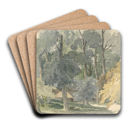 Trees and Barns in Ashstead Park, Surrey by Robert Hills Art Drink Coaster set Trees and Barns in Ashstead Park, Surrey by Robert Hills Art Drink Coaster set