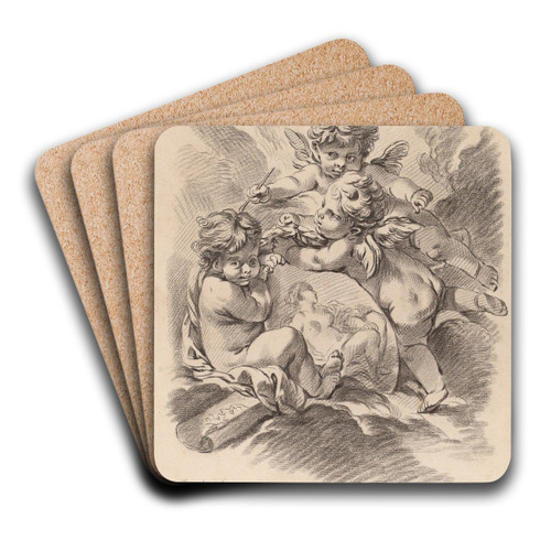 Allegory of Painting with Three Cherubs by Gilles Demarteau the Elder Art Drink Coaster set Allegory of Painting with Three Cherubs by Gilles Demarteau the Elder Art Drink Coaster set