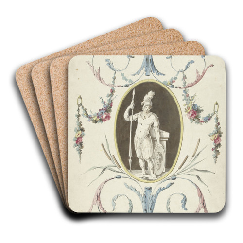 Ontwerp voor kamerversiering met een paneel met een staande krijger by Abraham Meertens Art Drink Coaster set
