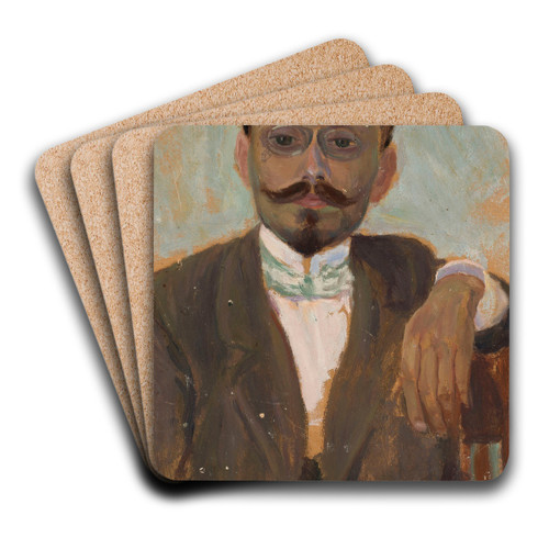 Portrait of sculptor Bolesaw Bazukiewicz by Tadeusz Makowski Art Drink Coaster set Portrait of sculptor Bolesaw Bazukiewicz by Tadeusz Makowski Art Drink Coaster set