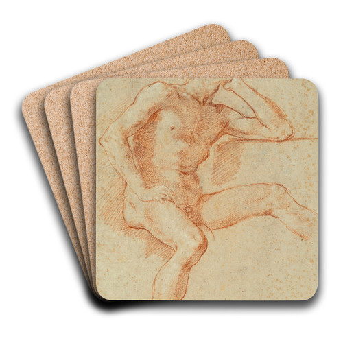 Study of a male nude, seated, resting his chin on his left hand by Baldassarre Franceschini Art Drink Coaster set Study of a male nude, seated, resting his chin on his left hand by Baldassarre Franceschini Art Drink Coaster set