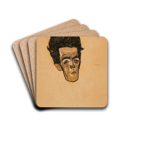 Selbstbildnis by Egon Schiele Drink Coasters - set of 4
